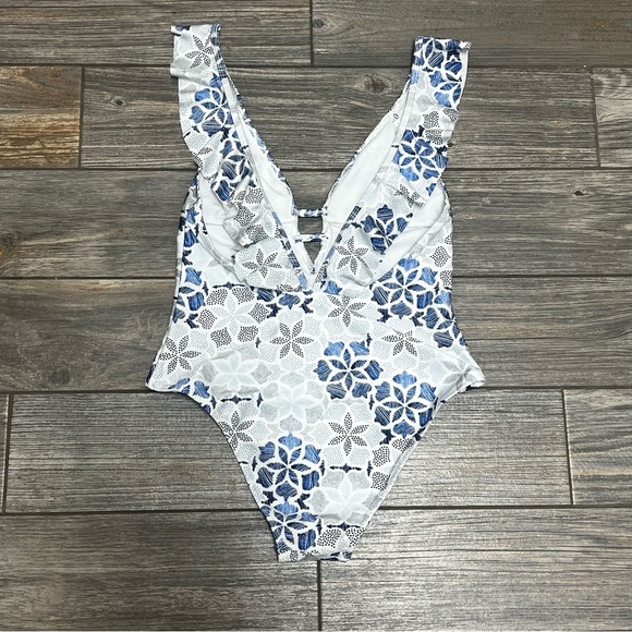 Somedays Lovin Sapphire Pools One Piece Swimsuit Small Deep V Ruffles - Picture 11 of 16